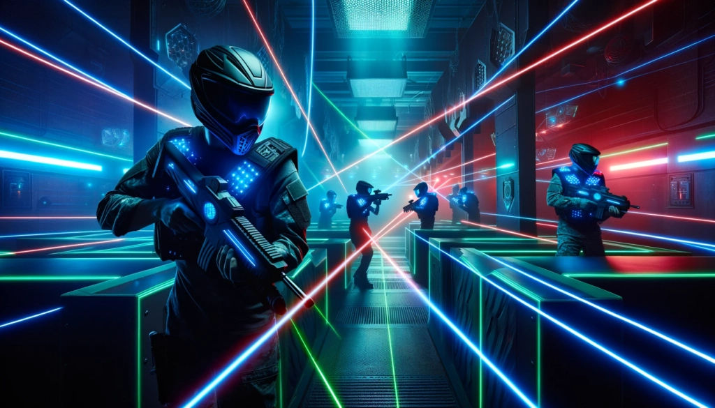 Laser tag hráči v aréne