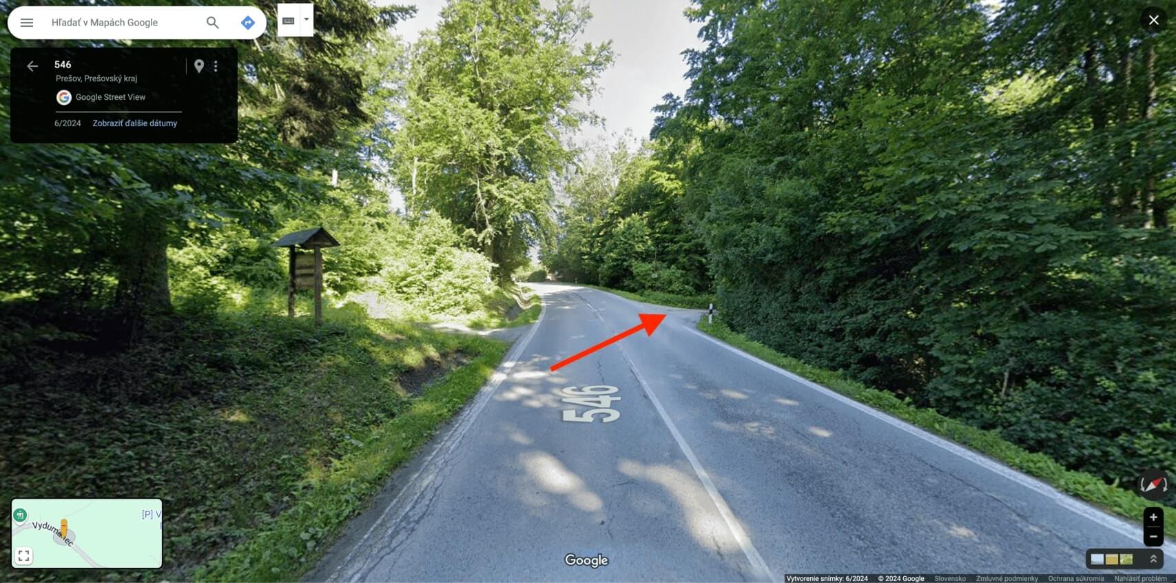 Odbočka k ihrisku v smere z Prešova